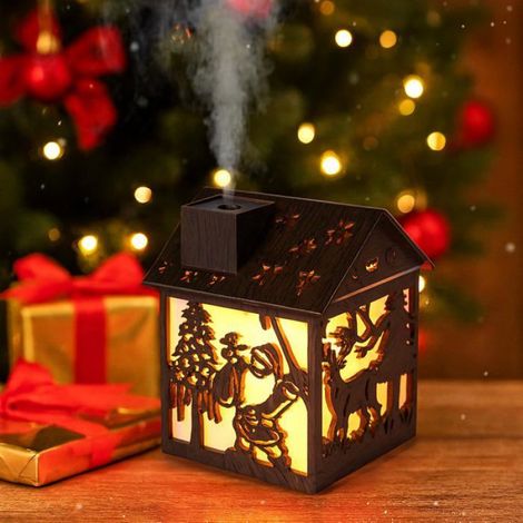 Humidificateur à brume fraîche en bois avec silhouette de Père Noël et LED 7 couleurs, alimentation USB, arrêt automatique silenci,o (1/5)