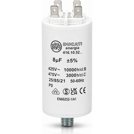 Condensateur Permanent Double Faston pour Moteur Monophasé - 425 à 475 V AC - Condensateur électrique - 8 uF - (1/5)