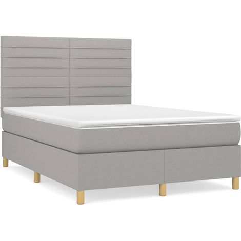 Lit double  Lit adulte  Sommier à lattes de lit avec matelas Gris clair 140x190cm Tissu