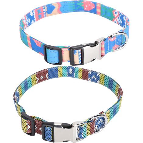 Collier bohème pour animaux de compagnie, ajustable, pour chien ou chat, avec boucle à ouverture rapide et gravure offerte (Bleu fraise tacheté, taille S) (1/5)