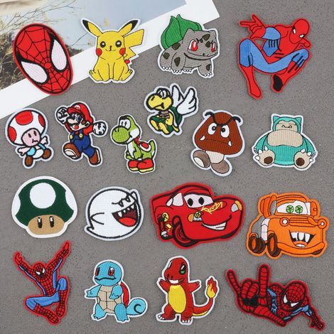 18 Stück Spiderman-Stickerei-Stoffaufkleber, Spielaufnäher