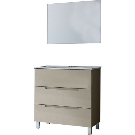 Kibath Mueble de baño con Lavabo, Espejo y Aplique LED VICTORIA 80x45 cm acabado MOKA mate 3 cajones con patas (1/5)