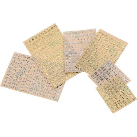 feuilles d'autocollants métalliques avec chiffres, autocollants chiffres et lettres de l'alphabet à faire soi-même (styles variés)-0.45X0.35CM