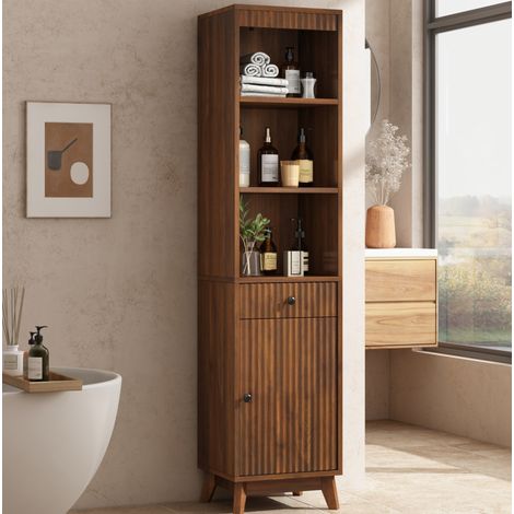 Mueble de baño de 40x36x172 cm con puerta reversible, cajón y cierre suave, MDF, acabado nogal (1/5)