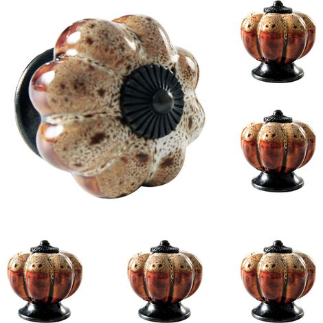 Set mit 6 Schubladengriffen aus glasierter Keramik im Vintage-Stil in Kürbisform für Schränke, Schubladen, Kommoden und Kleiderschränke (weiß)