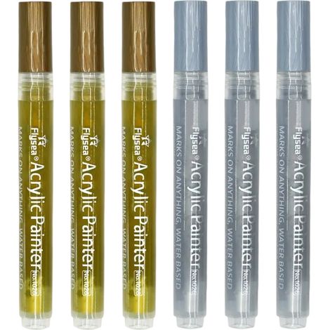 Lot de 6 marqueurs permanents, pointe fine, encre or et argent, séchage rapide, pour roche, verre, bois, tissu, céramique (1/5)