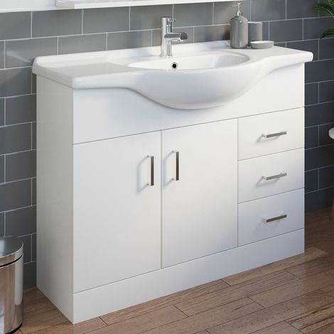 Gloss White Bathroom Vanity Unit and Basin Sink 1050mm with Dakota Tap & Waste