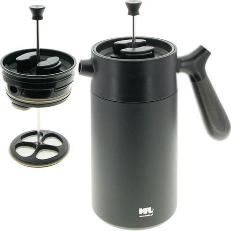 Thermoskanne mit Kolbeneinsatz für Kaffee und Tee, 1 l, schwarz