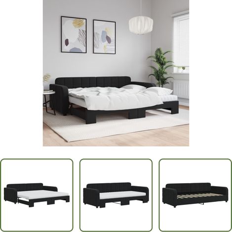 vidaXL Doppelbett - Tagesbett Ausziehbar mit Matratzen Schwarz 90x190 cm Samt (1/5)