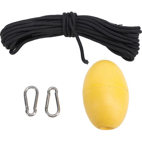 Ortviai Corde de Remorquage Flottante Haute Résistance pour Kayak, Canoë et Bateau Gonflable – Bouée Jaune + Corde Noire en Nylon (1/5)