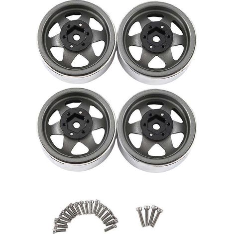 Vier 1,9-Zoll-Metall-Beadlock-Felgen für den Axial SCX10 II III TRX4 D90 RC-Crawler im Maßstab 1:10, grau. (1/5)