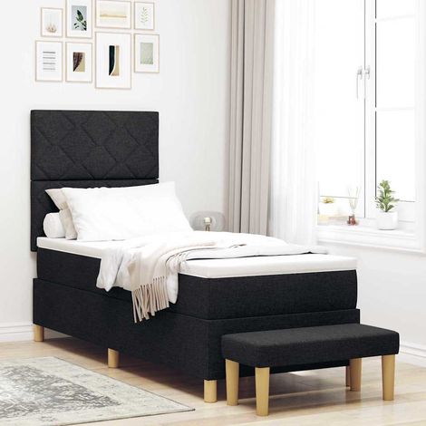 Lit à ressorts avec coussin Noir 200 x 80 cm tissu (1/5)