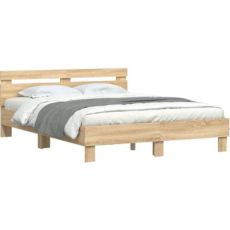 Estructura de cama cabecero y luces LED roble Sonoma 140x200 cm vidaXL (1/5)