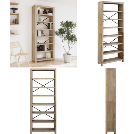 Bibliothèque 7 niveaux 80x30x200 cm Bois solide d'acacia - Bibliothèque - Étagère - Meuble De Rangement - Mobilier Rustique - Bibliothèque Design - Home & Living