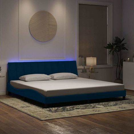 Cadre de lit avec LED sans matelas Hanko bleu 200x200 cm velours (1/5)