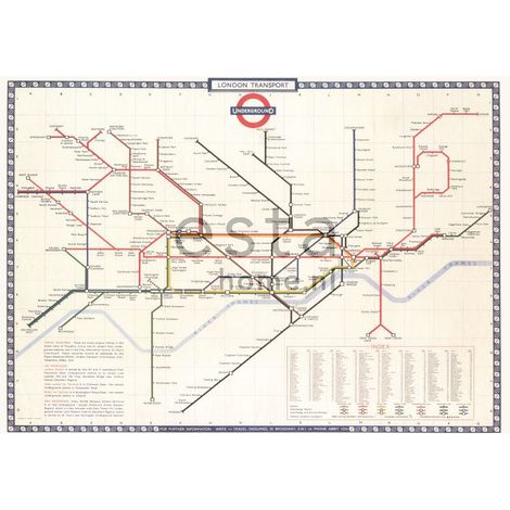 papier peint panoramique Plan du metro de Londres beige, rouge et bleu  - ESTAhome (1/5)