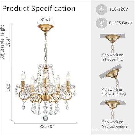 Chandelier Cristal Plafonnier Pendentif 5 tetes pour Chambre à Couloir Bar Cuisine Salle de Bain (1/5)