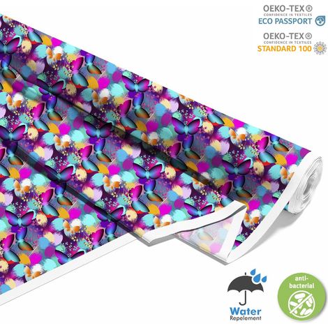 OUTDOOR DEKOSTOFFE OXFORD - Motiv bunte Blumen und Schmetterlinge