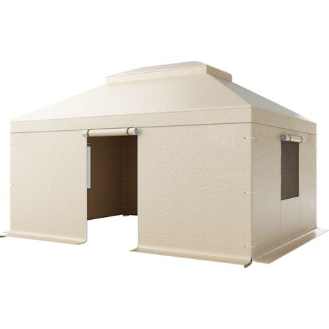Housse de gazebo d hiver 3,66 x 4,87 m, à double toit, avec parois et fenêtres, en PE haute densité, usage polyvalent (1/5)