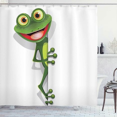 Filiyano-Rideau de douche à motif dessin animé, grenouille souriante aux grands yeux, lézard gecko, illustration enfantine et amusante, ensemble de
