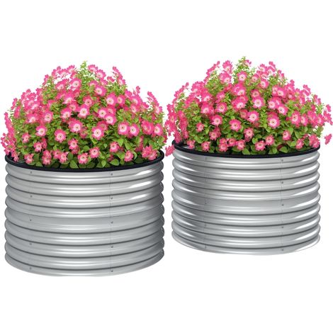 Lot de 2 jardinières surélevées kit de jardinière ronde surélevée fonds ouverts acier galvanisé 90 x 90 x 56 cm argent (1/4)