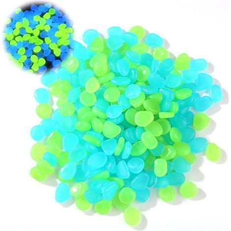 1000 galets artificiels lumineux pour jardin, aquarium, trottoir, piscine, allée, pelouse, terrasse (bleu et vert) (1/5)