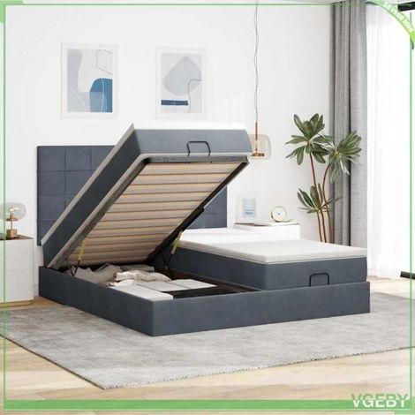Cadre de lit ottoman avec matelas - 3314622 - Velours gris foncé - 180x200 cm - Rangement hydraulique + LED (1/5)