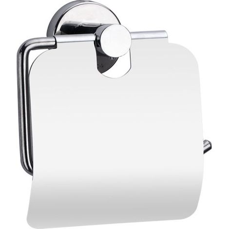 Porte-rouleau de papier toilette avec couvercle, finition argent brossée, fixation murale, accessoire de salle de bain pratique et résistant (1/5)