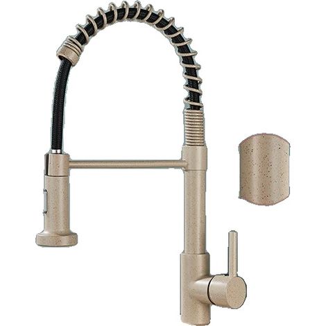 Robinet de cuisine, douchette escamotable, construction en laiton, poignée unique (1/2)