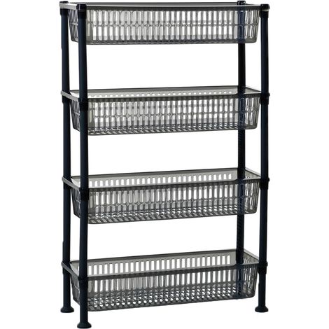 Carrello scaffale multiuso casa bagno slim stretto salvaspazio frutta verdura dispense nero trasparente H81xP20xL50 contenitore (1/4)
