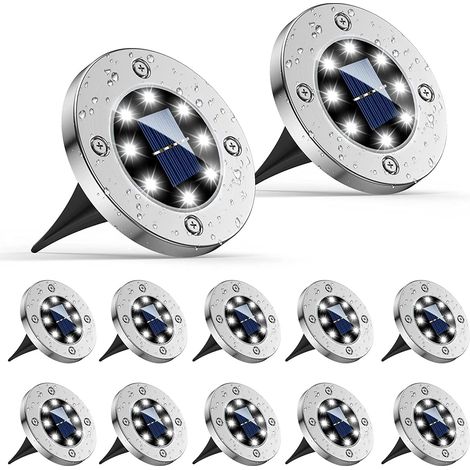 ZOLGINAH Lampe Solaire Extérieur 12 Pièces, Spot Solaire Extérieur 8 LED, Lumière Solaire Extérieur Etanche IP65, Eclairage Extérieur Solaire pour Chemin Jardin Terrace Cour Pelouse Allée(Blanc Froid) (1/5)