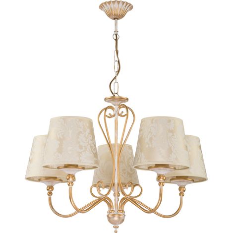 Lampadario SOFIA Jupiter ottone oro 5xE27 paralumi ecru