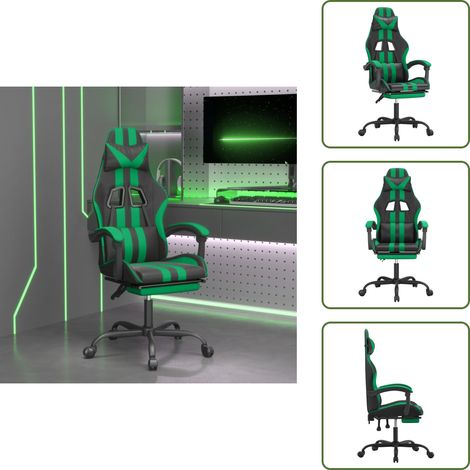 The Living Store Gaming-Stuhl mit Fußstütze Schwarz und Grün Kunstleder - Gamingstuhl mit Fußstütze