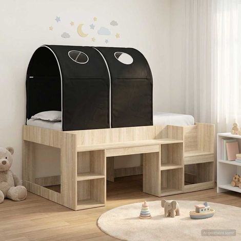 vidaXL Letto con Tunnel 3 pz Rovere Sonoma e Nero Legno ingegnerizzato (1/5)