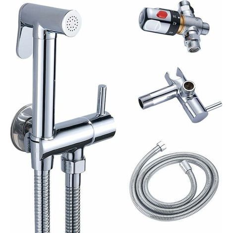 WC-Duschset, Thermostat-Mischbatterie mit Handbrause für Intimhygiene, Verbrühungsschutz aus verchromtem Messing, WC-Bidet-Sprühset, Bidet-Dusche –