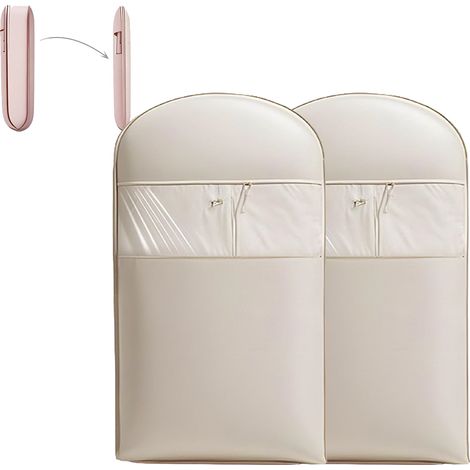 Set di 2 borse porta abiti autocompressive con cerniera, salvaspazio, 110 cm, finestra trasparente, beige, per abiti (1/5)
