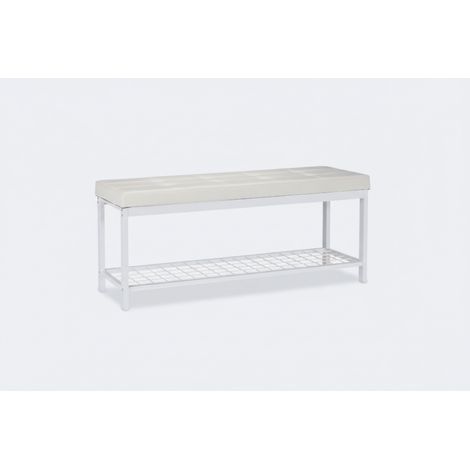 Banc banquette range chaussures ouvert synthétique support grillage métal 115 cm blanc (1/4)
