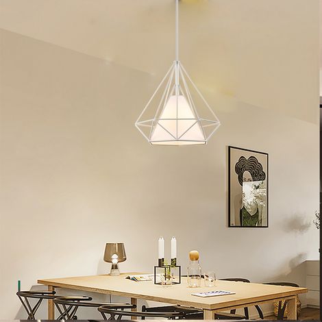 Industriale Lampada a Sospensione, Plafoniera con Gabbia di Diamante, Lampada E27 per Soggiorno Camera da Letto - Bianco (1/5)