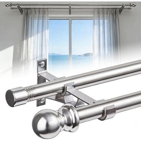 Tringles à rideaux doubles, 2,5 cm de diamètre, tringles pour fenêtres doubles réglables, 76–146 cm de long, pour portes coulissantes en verre, terrasses, chambres, argent (1/5)