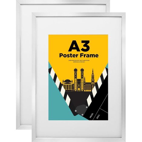 Bilderrahmen A3 Silber mit Acrylglas, Holzrahmen für DIN A4 Fotos & Poster