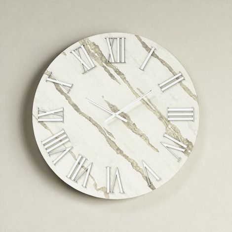 Orologio rotondo D40 cm RYAN in legno rivestito con parato e dettagli Argento (1/3)