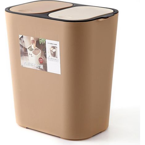 Poubelle de tri à double couvercle pour déchets humides et secs, idéale pour la cuisine et le café. (1/5)