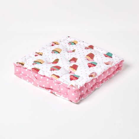 HOMESCAPES Cotton Cup Cakes Floor Cushion, 40 x 40 cm