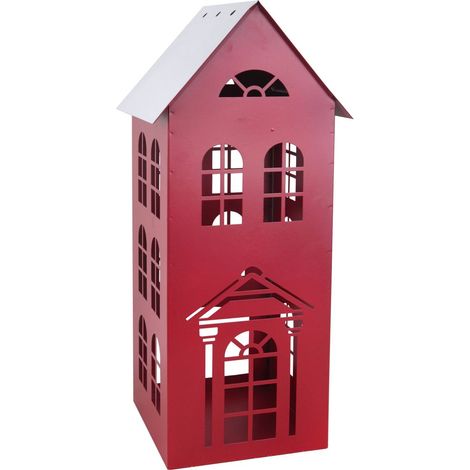 TrendLine Windlicht Metall Haus 45 x 19 cm rot-weiß