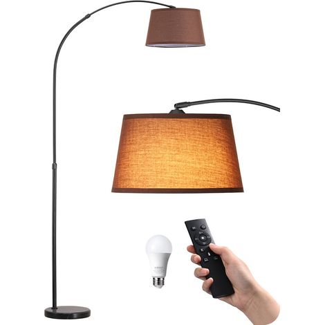EDISHINE Stehlampe Wohnzimmer, 143-176 cm verstellbar, Bogenlampe mit drehbarem Lampenkopf und Metallgestell, magnetische Fernbedienung, stufenlos dimmbar, E27 Fassung inkl. 9W LED Leuchtmittel