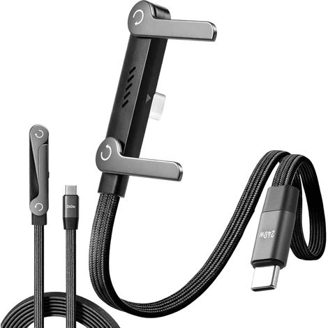 240-W-USB-C-zu-USB-C-Kabel mit geflochtener Ummantelung, integrierter, unsichtbarer Handyhalterung, 2-in-1-PD-3.1-Schnellladekabel, faltbarer Freisprechständer, 1,5 m lang für Smartphones, Tablets, Sp