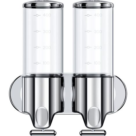 (Transparent) 2 x 500 ml Wandseifenspender, Doppelkopf-Handseifenspender, Flüssigseifenspender für Duschgel und Shampoo, für Küche, Bad, Hotel (1/5)