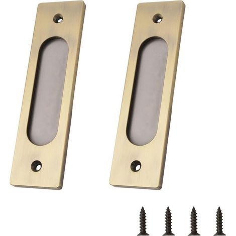 Set aus 2 rechteckigen, eingelassenen Schiebetürgriffen in Bronze – 15 cm