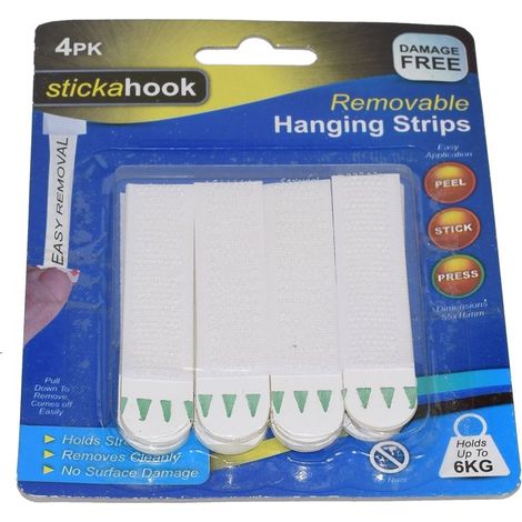 Removable Hanging Strips Easy Application Self Adhesive 4 Pack 6 KG