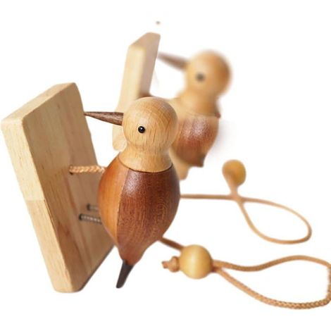 Heurtoir Pivert Bois Artisanal Autocollant Vintage Décoration Porte Maison Ferme Carillon Oiseau Antistress (1/5)
